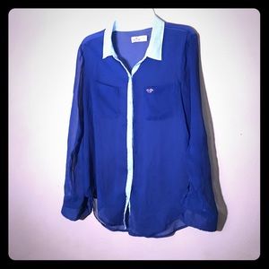 Hollister Sheer Blue Button Up Blouse, Sz S